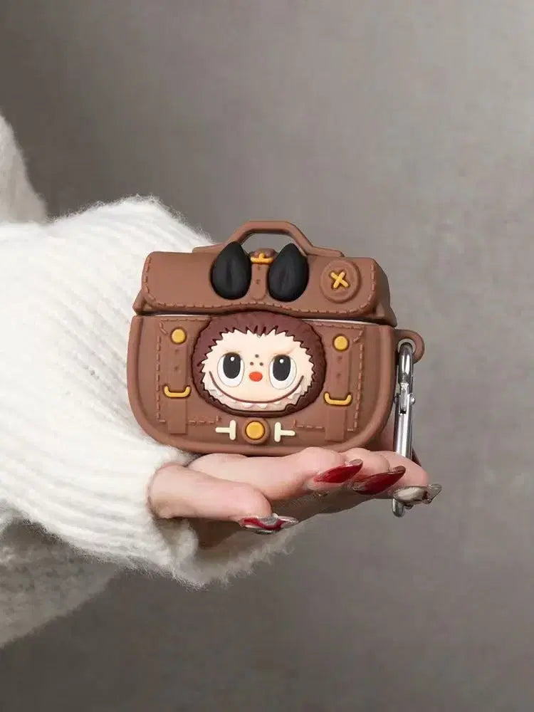 Labubu Vintage Camera AirPods Case - Cute 3D Character Silicone Cover