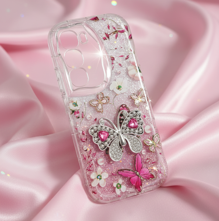 Kawaii Glitter Butterfly Phone Case for Infinix Hot 60 Pro