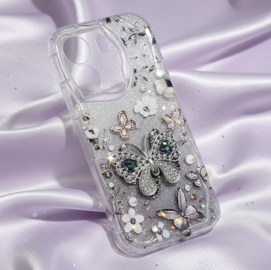 Kawaii Glitter Butterfly Phone Case for Xiaomi Redmi 13C