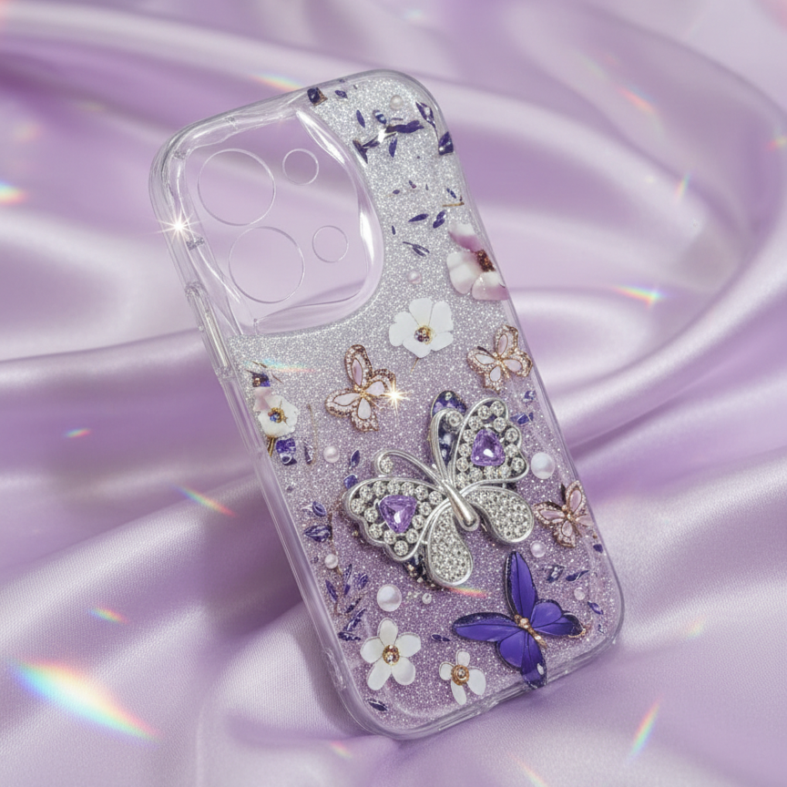 Luxury Glitter Butterfly Phone Case for Redmi 15C 4G