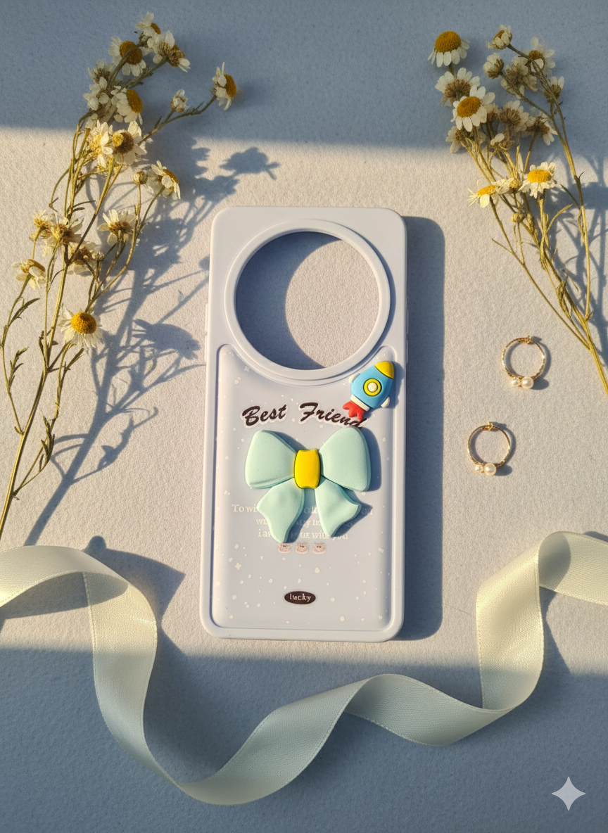 Poco C75 Silicone Case – 3D Bowknot & Flower Charm "Best Friend" Design