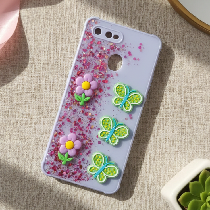 Kawaii Glitter Phone Case for Oppo A5s - 3D Butterfly & Fruit Charms