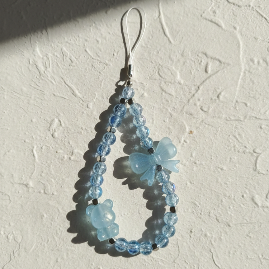 Kawaii Beaded Phone Chain with Bear & Bow Charms