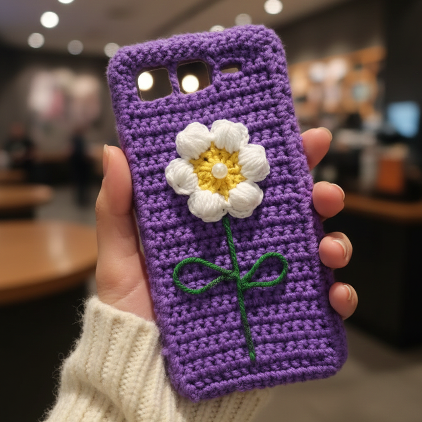 Purple Crochet Flower Phone Case for Infinix Smart 10 Plus