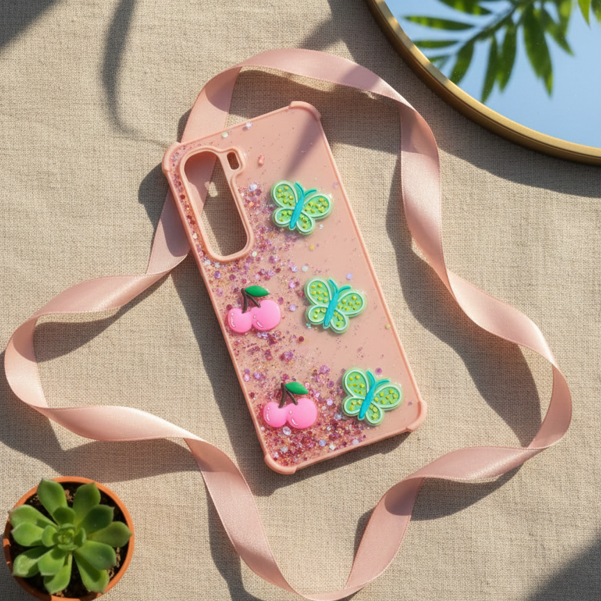 Infinix Hot 60 Glitter Phone Case - Kawaii Butterfly & Fruit Design