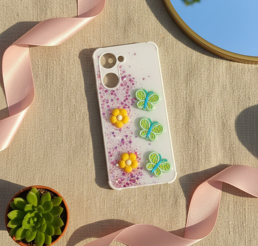 Vivo Y18 Glitter Phone Case - Cute Butterfly & Fruit Design