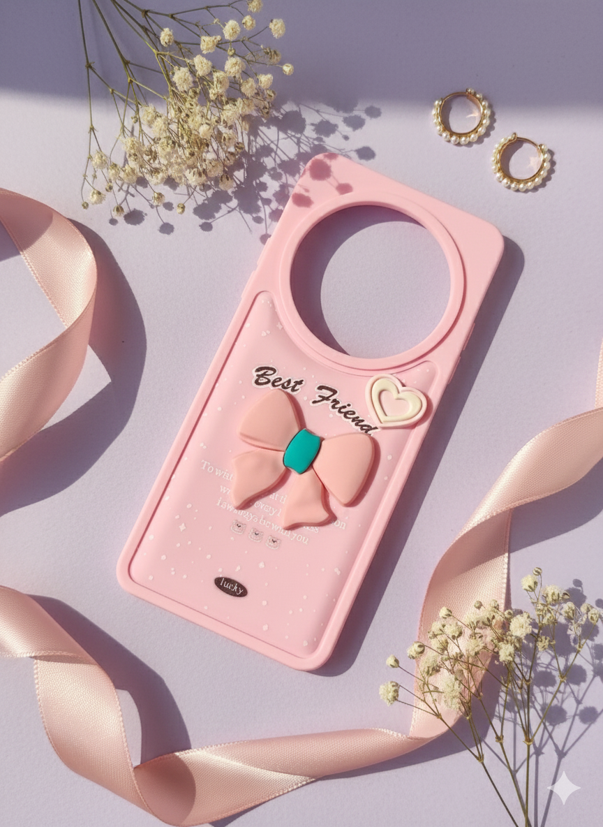 Poco C75 Silicone Case – 3D Bowknot & Flower Charm "Best Friend" Design