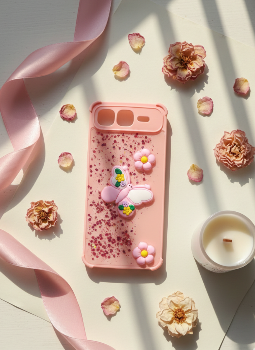 Infinix Smart 10 Plus Glitter Butterfly Charm Phone Case - Kawaii Designer Cover