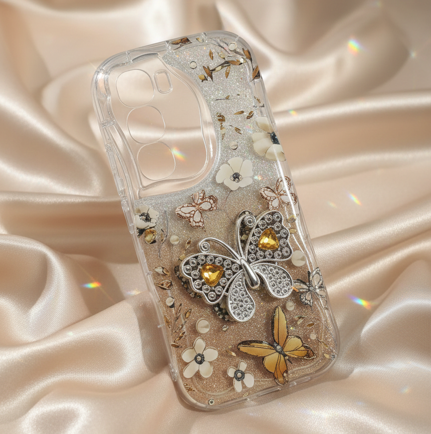Kawaii Glitter Butterfly Phone Case for Infinix Hot 60 Pro