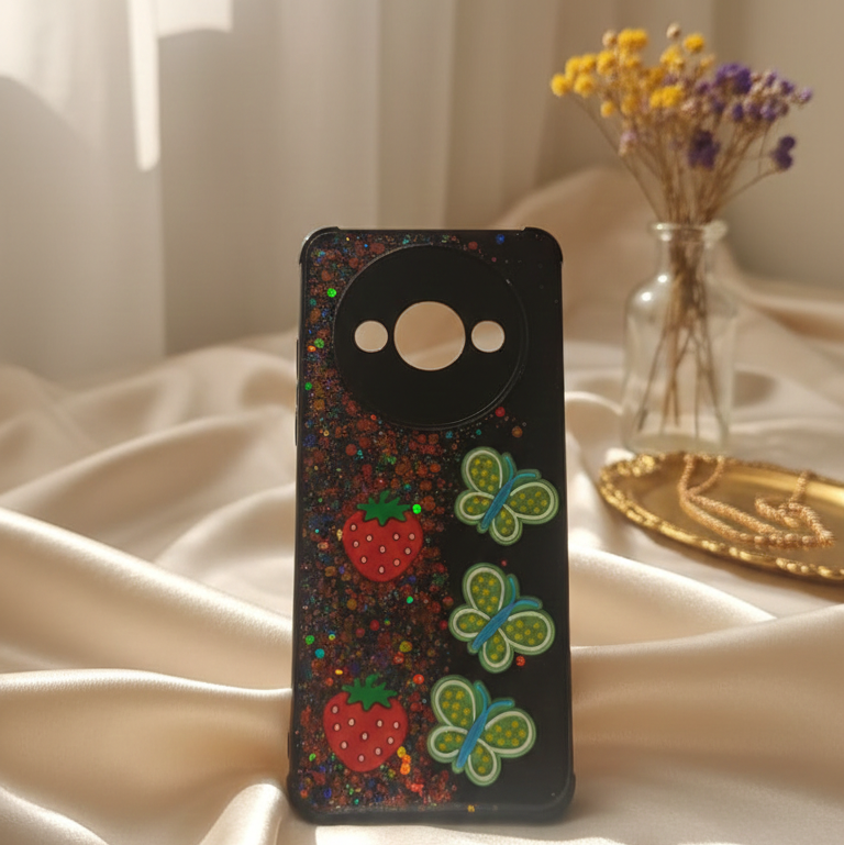 Redmi A3 Strawberry Butterfly Glitter Phone Case