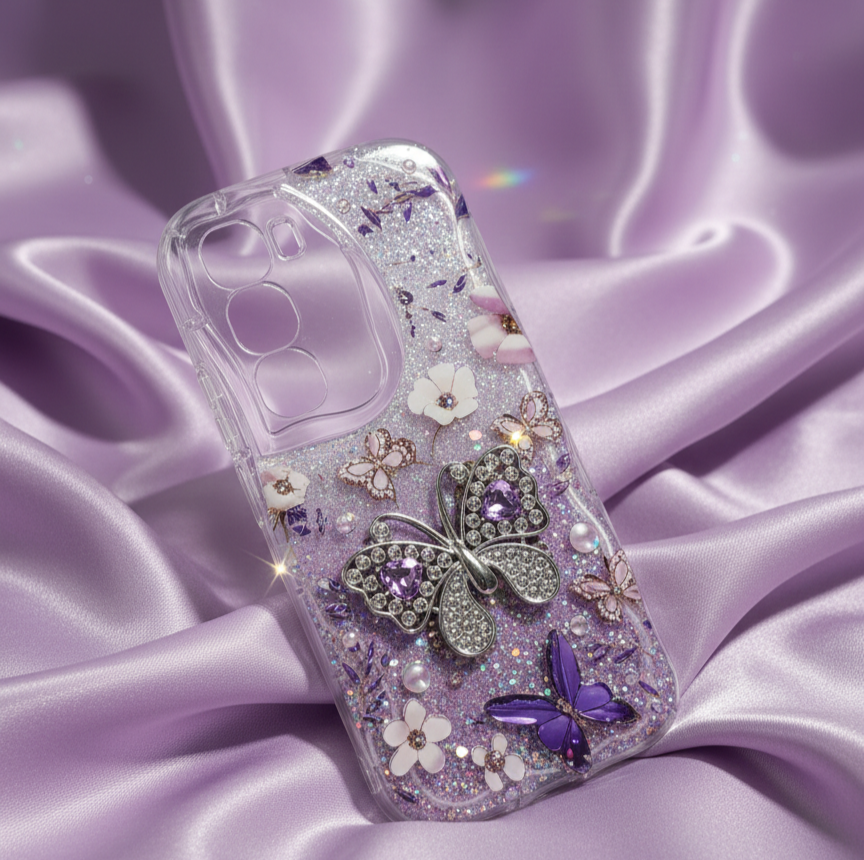 Kawaii Glitter Butterfly Phone Case for Infinix Hot 60 Pro