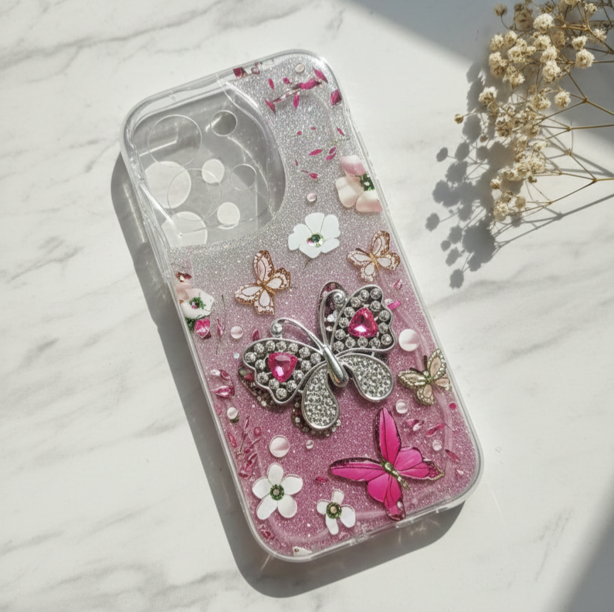 Luxury Glitter Butterfly Phone Case for Redmi 15C 4G