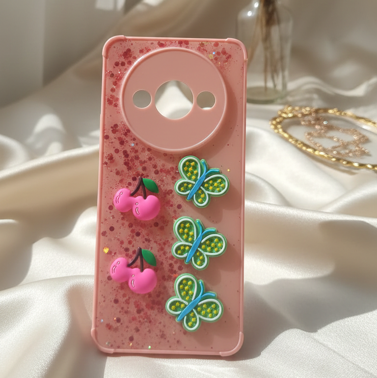 Redmi A3 Strawberry Butterfly Glitter Phone Case