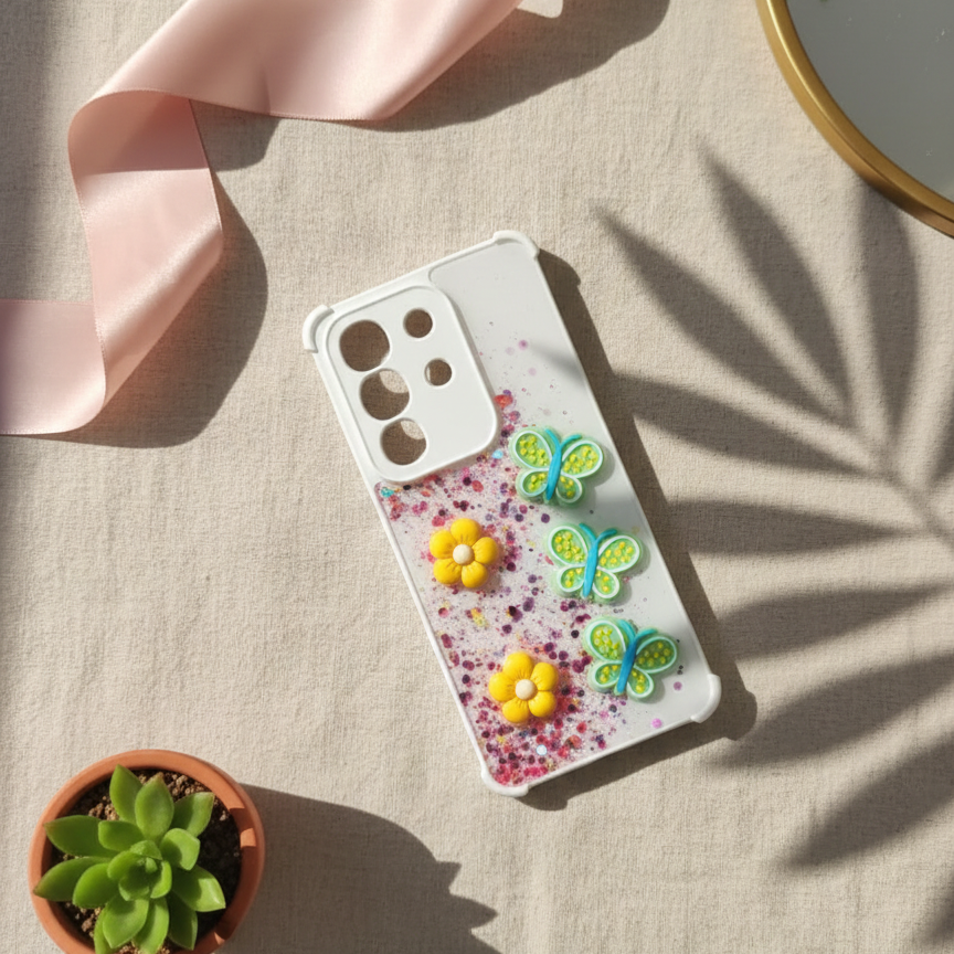 Vivo Y29 4G Glitter Phone Case - Kawaii Butterfly & Fruit Design
