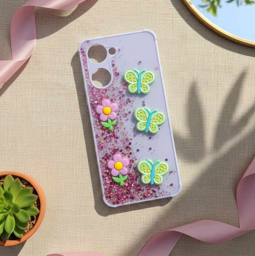 Vivo Y18 Glitter Phone Case - Cute Butterfly & Fruit Design