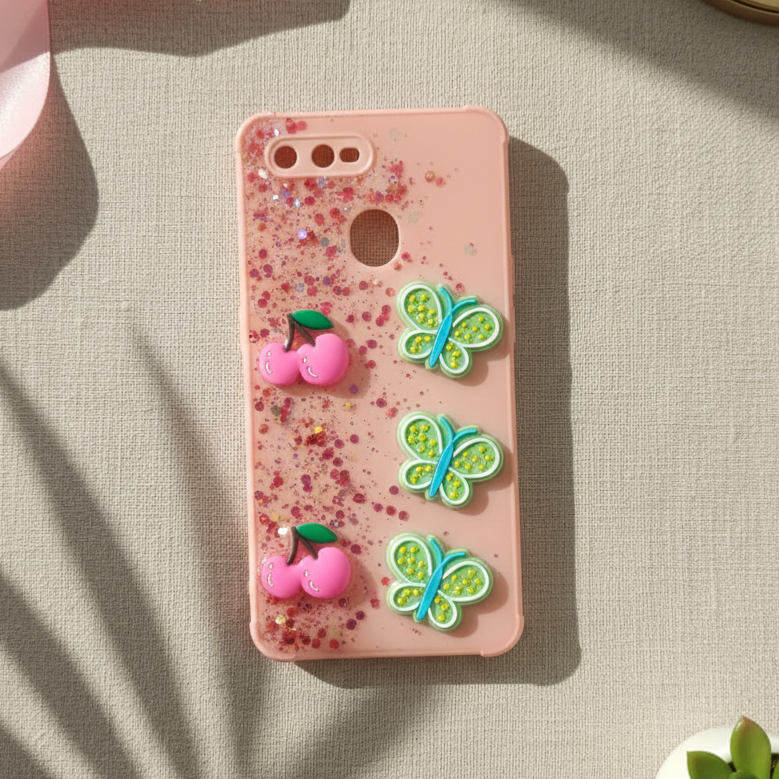 Kawaii Glitter Phone Case for Oppo A5s - 3D Butterfly & Fruit Charms