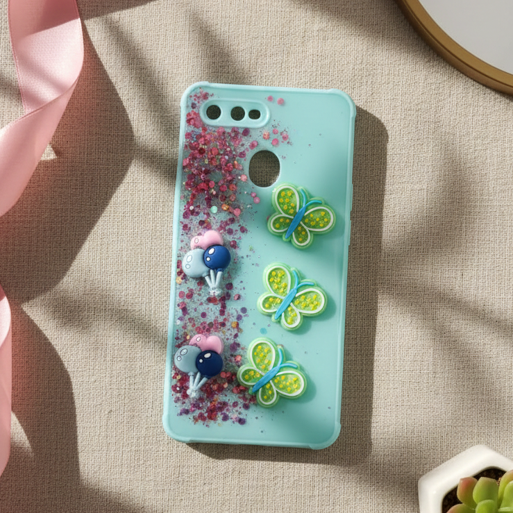 Kawaii Glitter Phone Case for Oppo A5s - 3D Butterfly & Fruit Charms