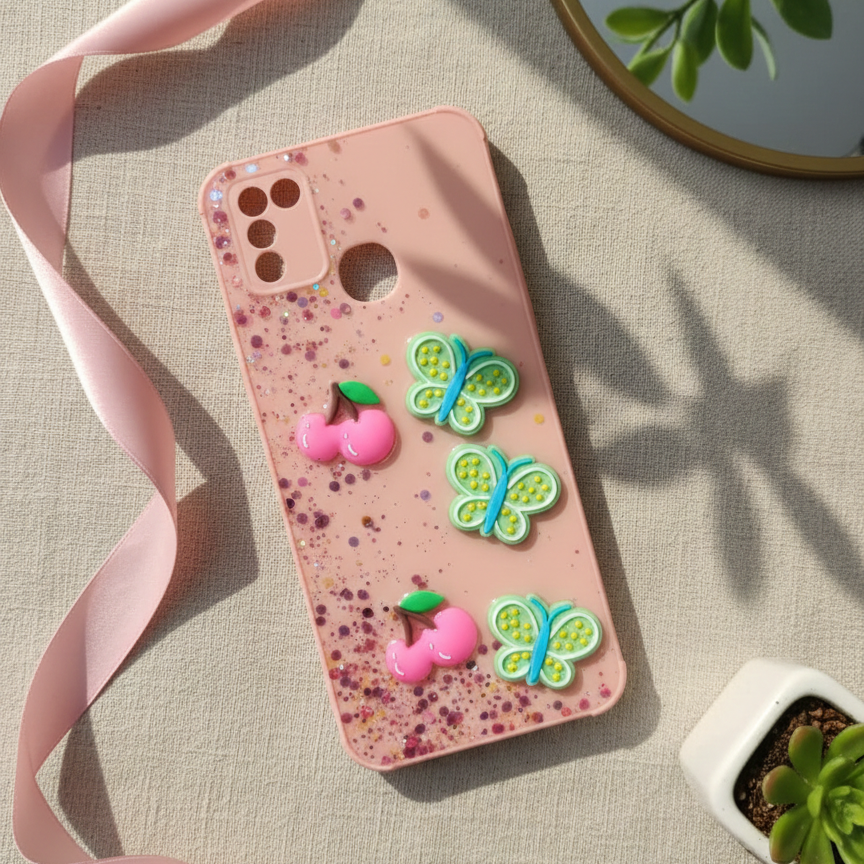 Kawaii Glitter Phone Case for Infinix Smart 5 (2020) - 3D Butterfly & Fruit Charms
