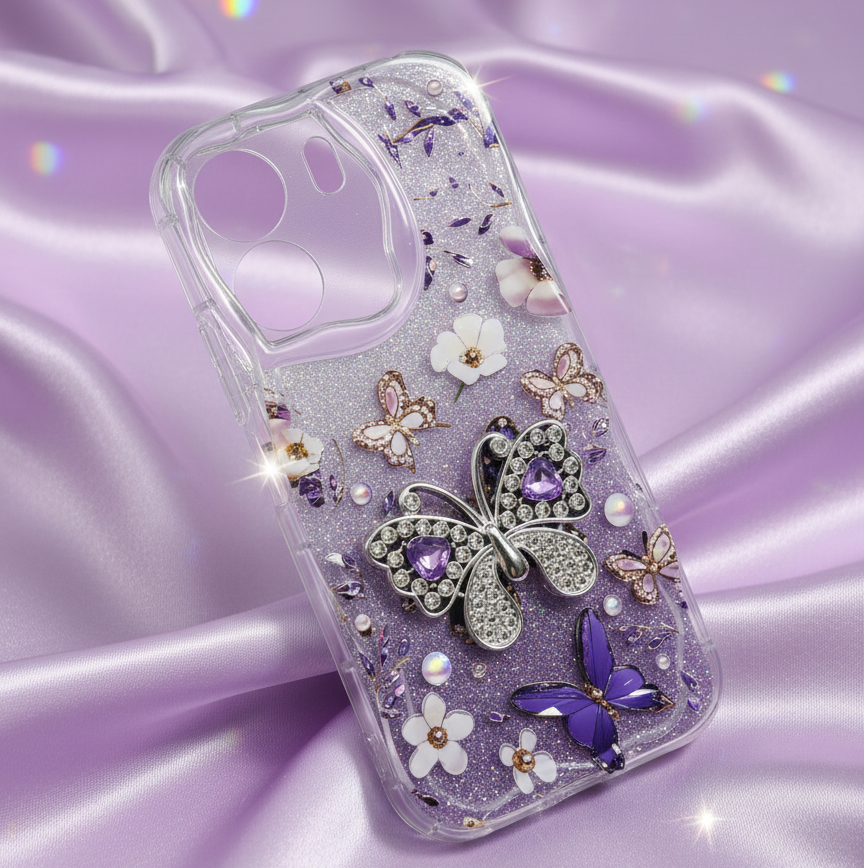 Kawaii Glitter Butterfly Phone Case for Xiaomi Redmi 13C