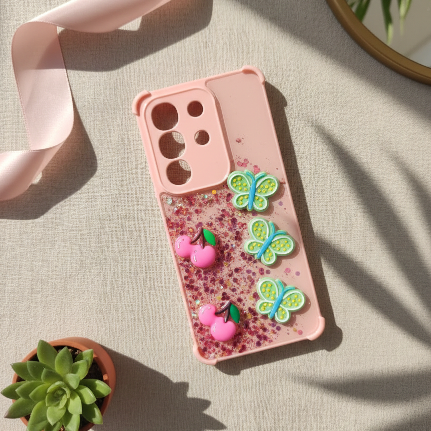 Vivo Y29 4G Glitter Phone Case - Kawaii Butterfly & Fruit Design