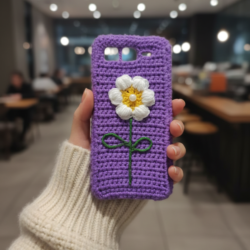 Purple Crochet Flower Phone Case for Infinix Smart 10 Plus