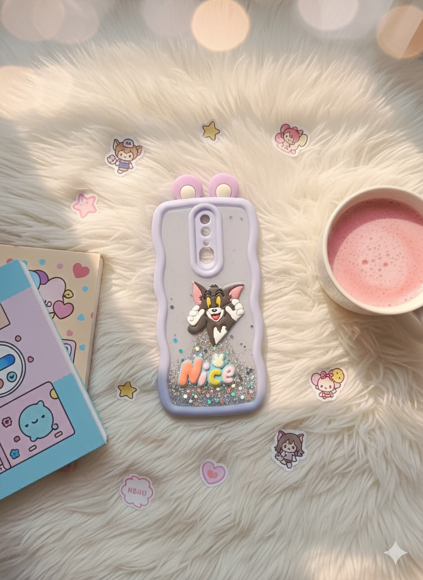 Oppo F11 3D Character Quicksand Sparkle Case | Soft Silicone Wavy Edge Protective Cover