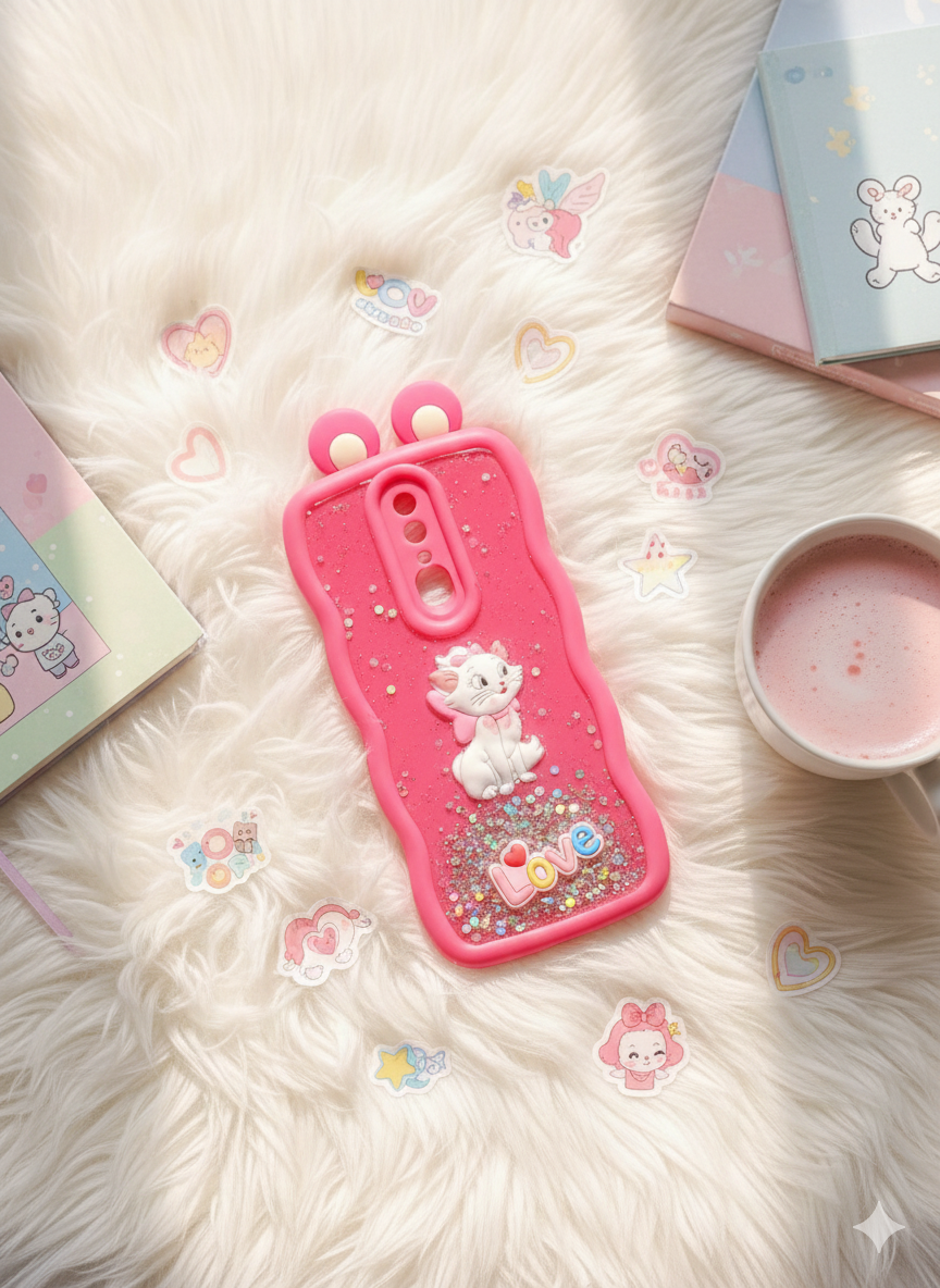 Oppo F11 3D Character Quicksand Sparkle Case | Soft Silicone Wavy Edge Protective Cover