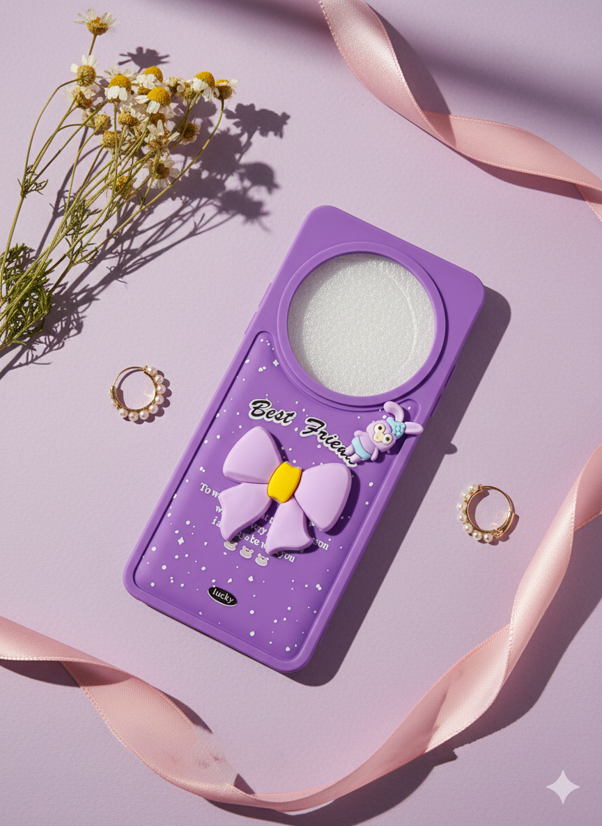 Poco C75 Silicone Case – 3D Bowknot & Flower Charm "Best Friend" Design