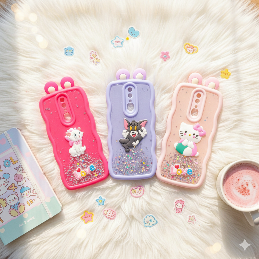 Oppo F11 3D Character Quicksand Sparkle Case | Soft Silicone Wavy Edge Protective Cover