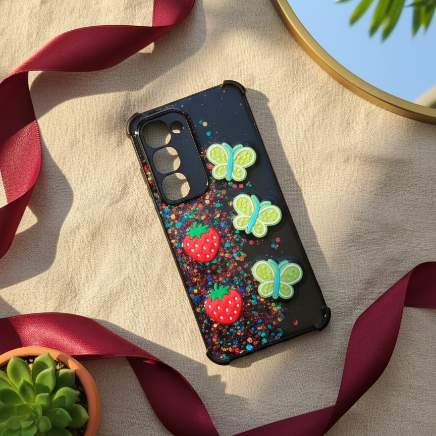 Infinix Hot 60 Pro Plus Glitter Phone Case - Kawaii Butterfly & Fruit Design