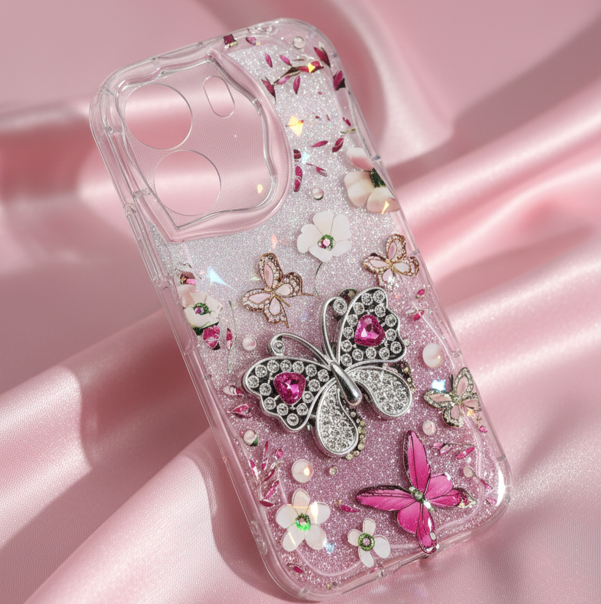 Kawaii Glitter Butterfly Phone Case for Xiaomi Redmi 13C