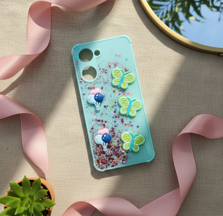 Vivo Y18 Glitter Phone Case - Cute Butterfly & Fruit Design