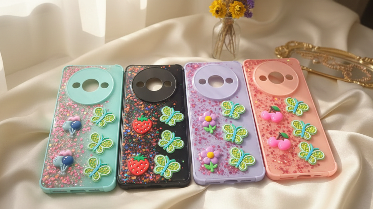 Redmi A3 Strawberry Butterfly Glitter Phone Case