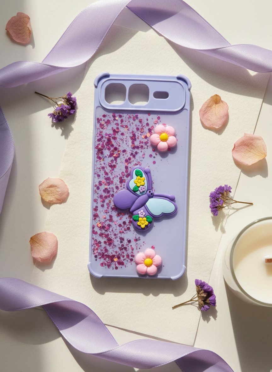 Infinix Smart 10 Plus Glitter Butterfly Charm Phone Case - Kawaii Designer Cover