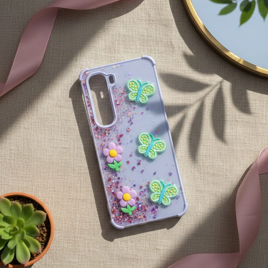 Infinix Hot 60 Glitter Phone Case - Kawaii Butterfly & Fruit Design