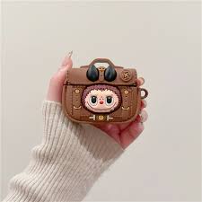 Labubu Vintage Camera AirPods Case - Cute 3D Character Silicone Cover